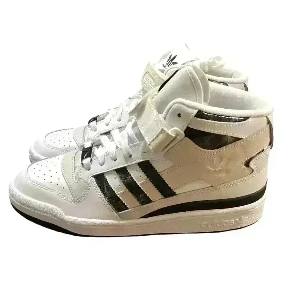 Adidas Basketball Shoe Women 11 White Black Marble Forum Mid Lace Up Sneaker NEW